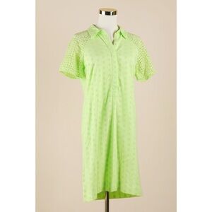 Sz 0 J. Crew 100% Cotton Lime Green Short Sleeve Eyelet Midi Dress EUC